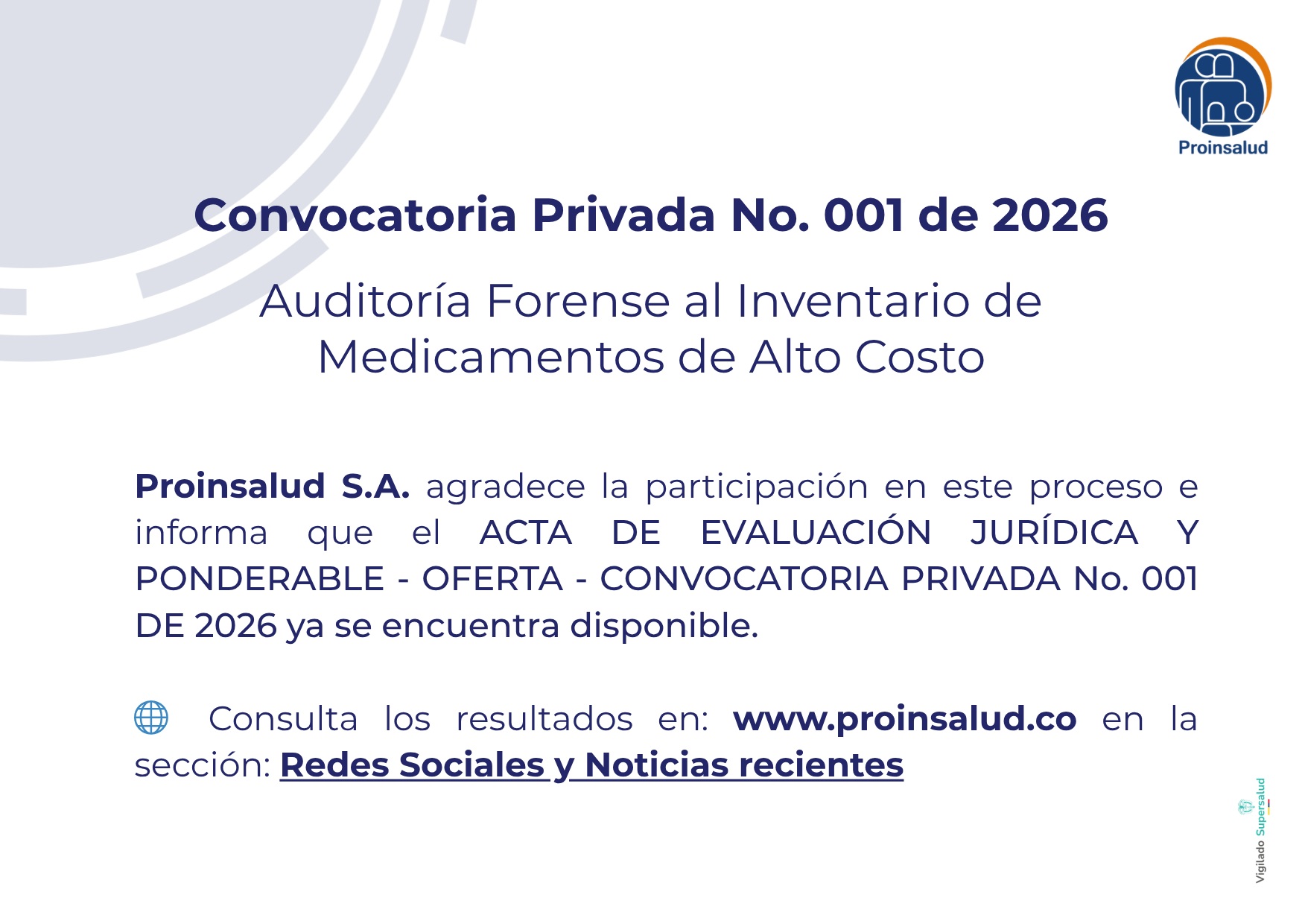 Comunicado informativo PROINSALUD.CO